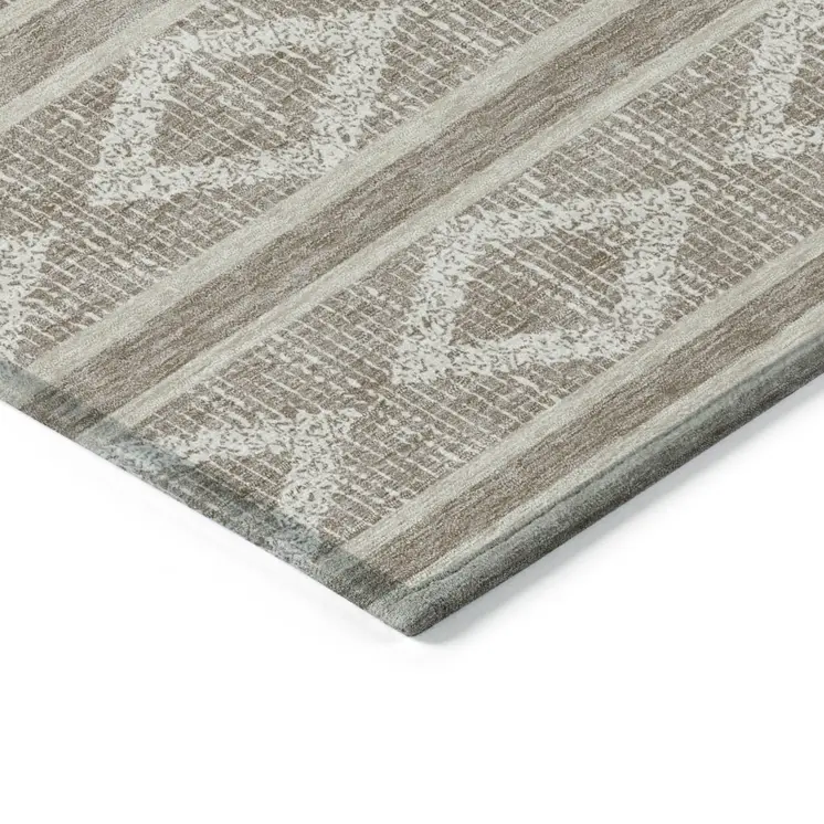 5' X 8' Taupe And Ivory Geometric Washable Indoor Outdoor Area Rug