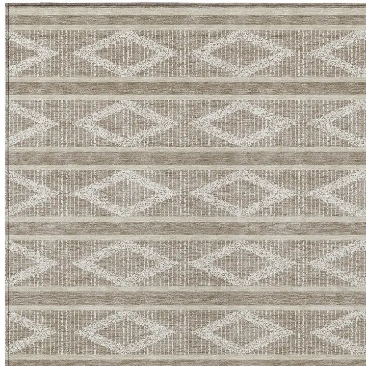 5' X 8' Taupe And Ivory Geometric Washable Indoor Outdoor Area Rug