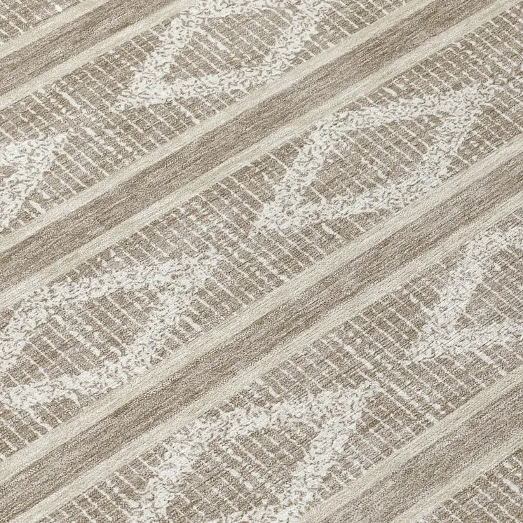 8' Taupe And Ivory Round Geometric Washable Indoor Outdoor Area Rug