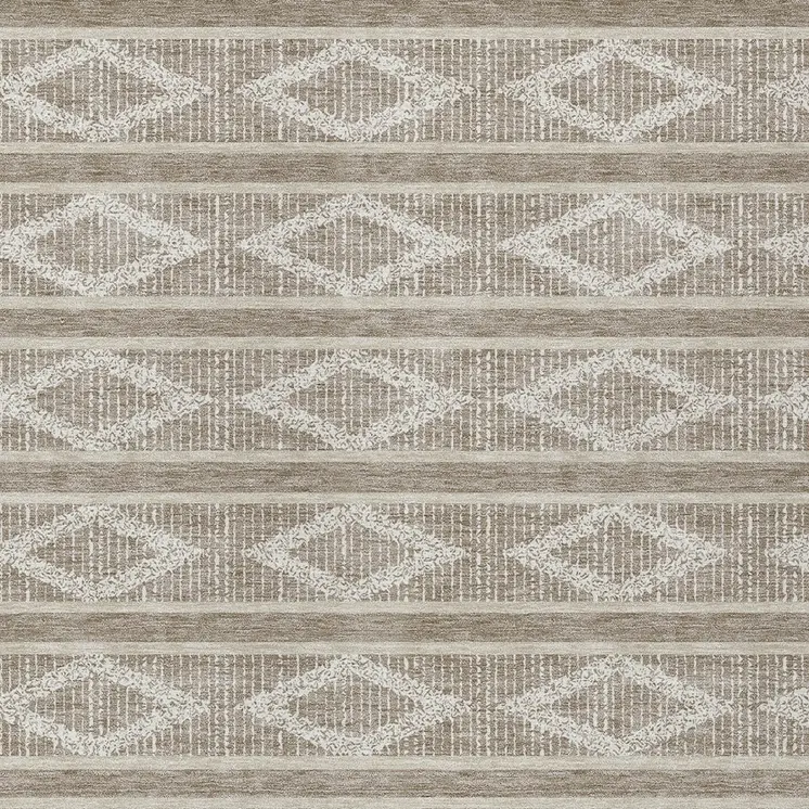 10' X 14' Taupe And Ivory Geometric Washable Indoor Outdoor Area Rug