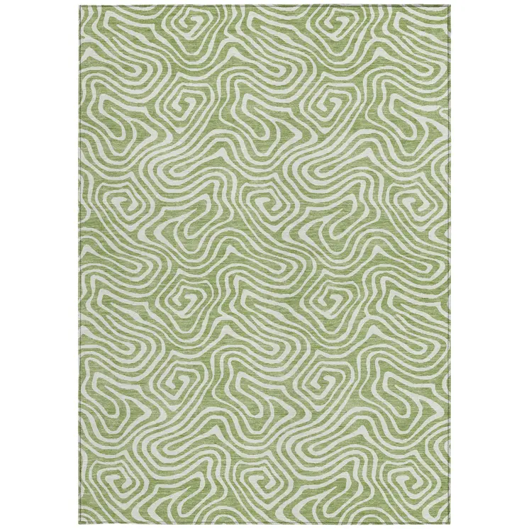 5' X 8' Artichoke Green And Ivory Abstract Washable Indoor Outdoor Area Rug