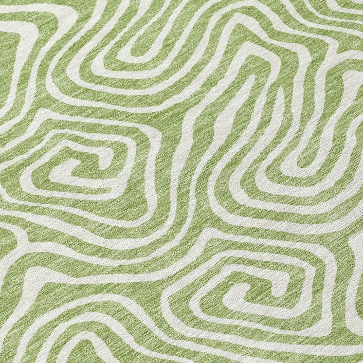 8' Artichoke Green And Ivory Round Abstract Washable Indoor Outdoor Area Rug