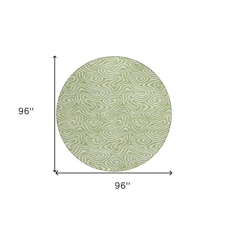 8' Artichoke Green And Ivory Round Abstract Washable Indoor Outdoor Area Rug