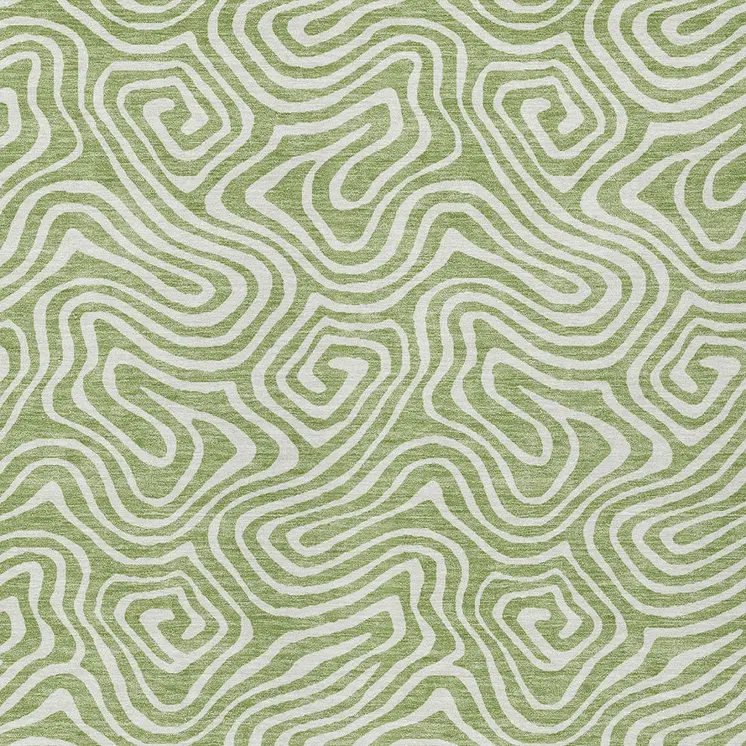 8' X 10' Artichoke Green And Ivory Abstract Washable Indoor Outdoor Area Rug