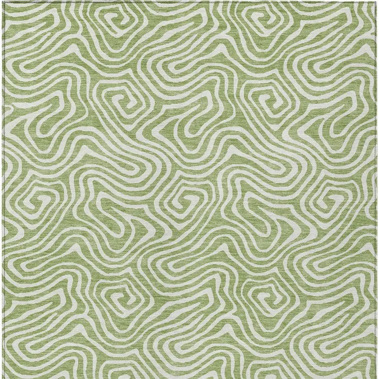 10' X 14' Artichoke Green And Ivory Abstract Washable Indoor Outdoor Area Rug