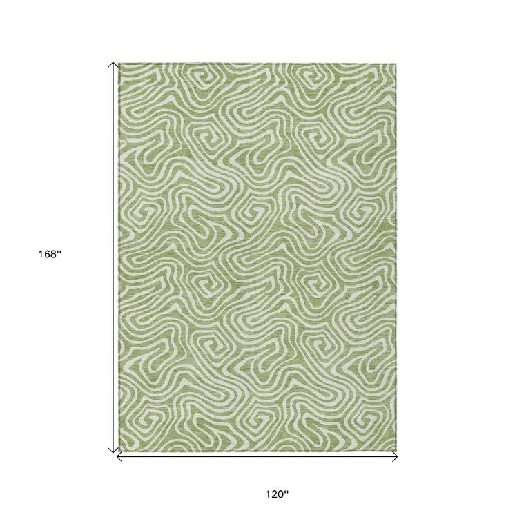 10' X 14' Artichoke Green And Ivory Abstract Washable Indoor Outdoor Area Rug