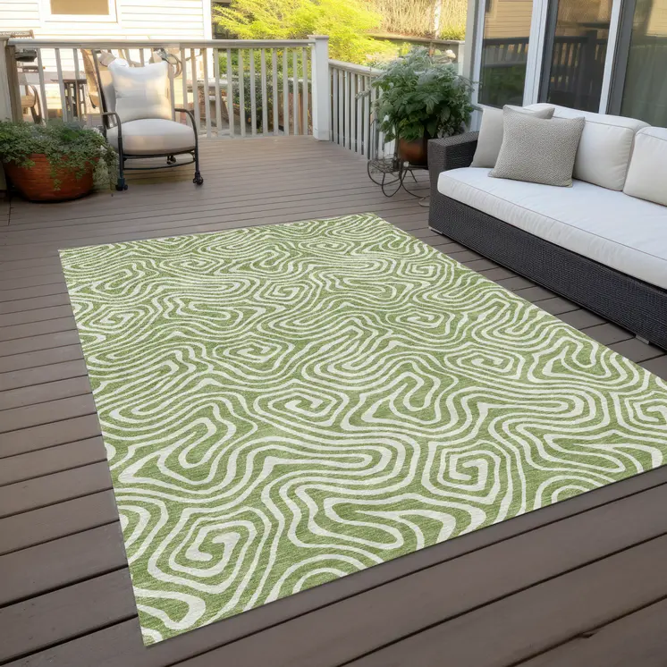 10' X 14' Artichoke Green And Ivory Abstract Washable Indoor Outdoor Area Rug