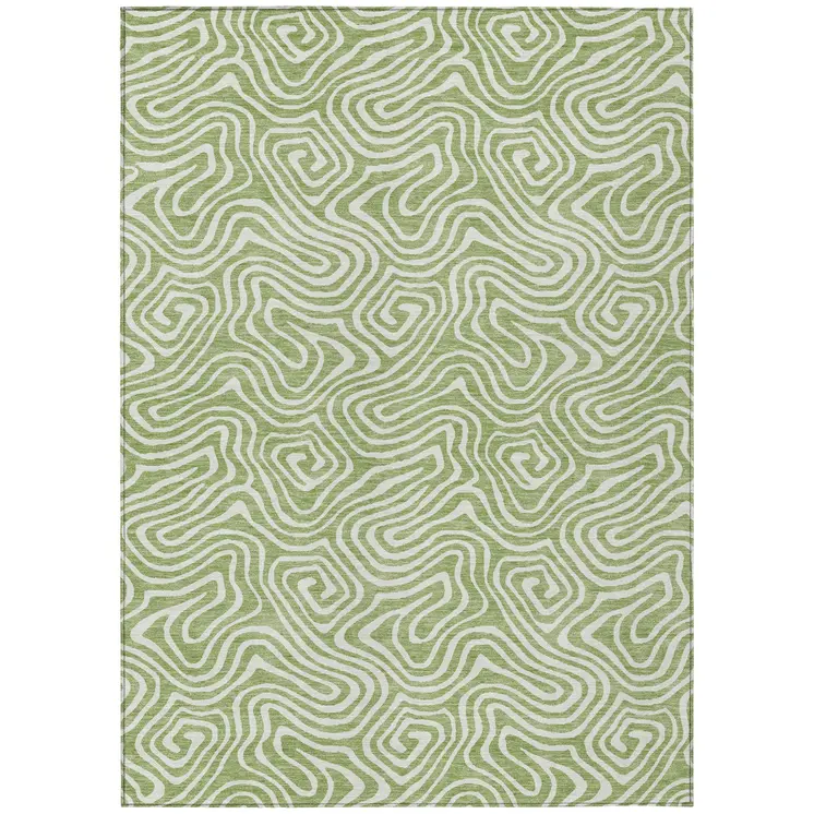 10' X 14' Artichoke Green And Ivory Abstract Washable Indoor Outdoor Area Rug