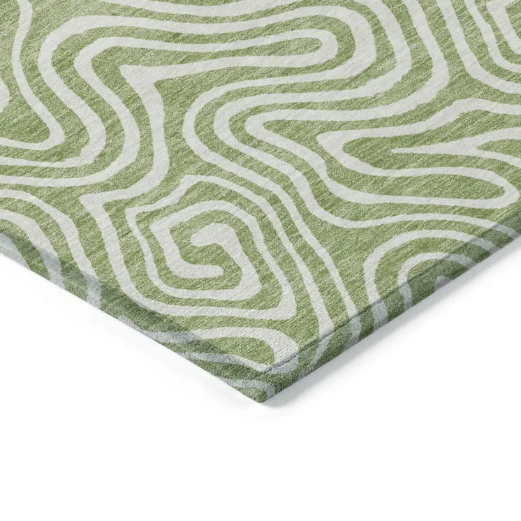 10' X 14' Artichoke Green And Ivory Abstract Washable Indoor Outdoor Area Rug