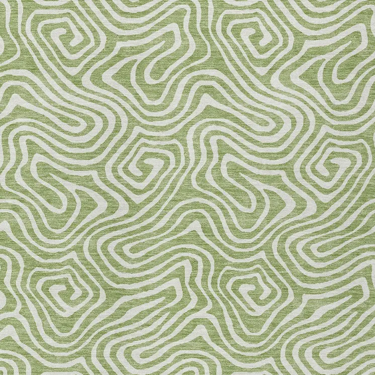 10' X 14' Artichoke Green And Ivory Abstract Washable Indoor Outdoor Area Rug