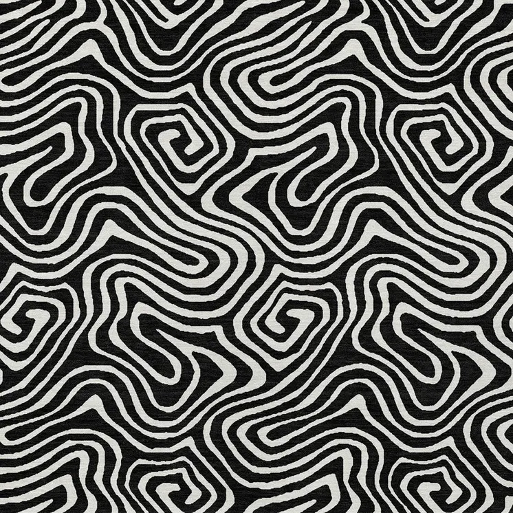 3' X 5' Black And Ivory Abstract Washable Indoor Outdoor Area Rug