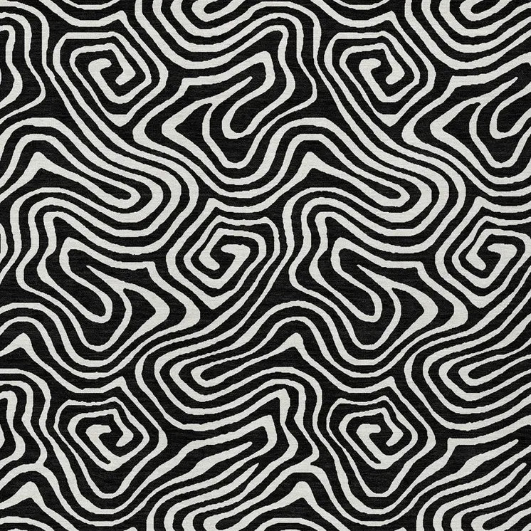 5' X 8' Black And Ivory Abstract Washable Indoor Outdoor Area Rug