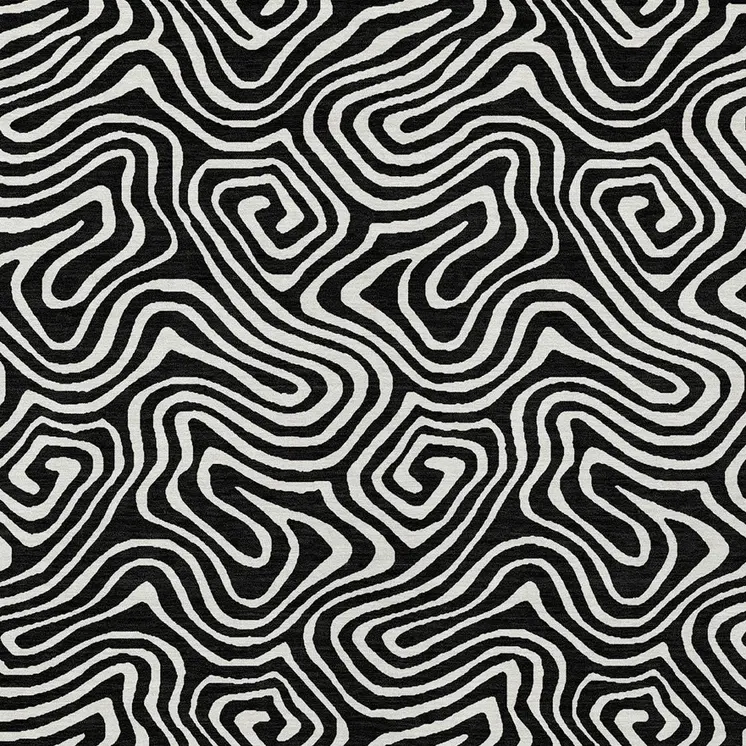 8' X 10' Black And Ivory Abstract Washable Indoor Outdoor Area Rug