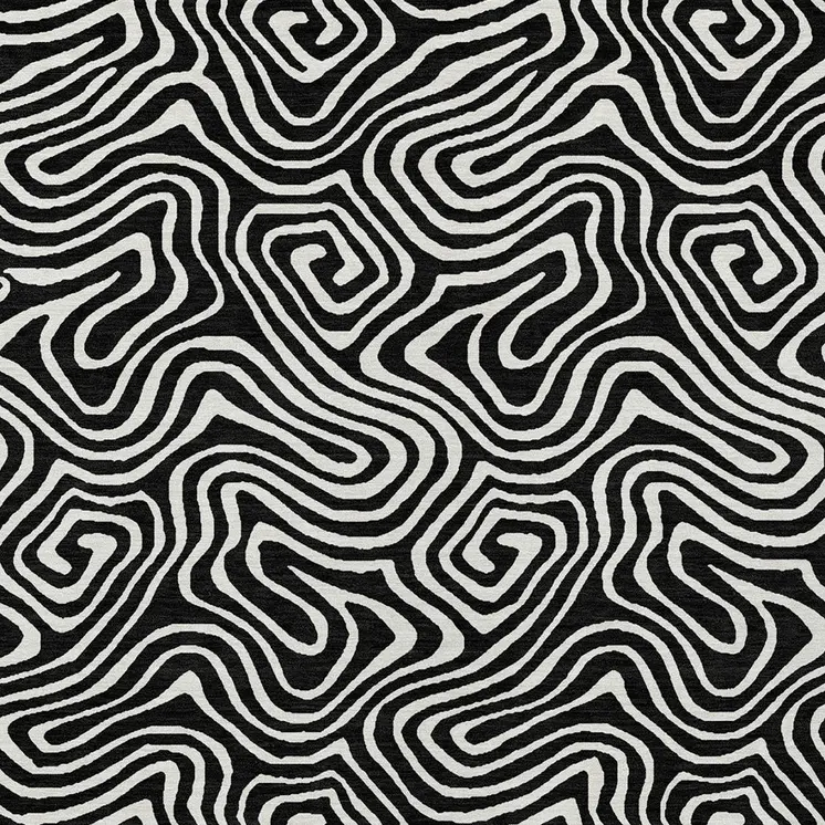 9' X 12' Black And Ivory Abstract Washable Indoor Outdoor Area Rug