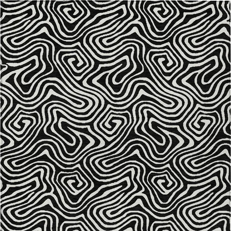 10' X 14' Black And Ivory Abstract Washable Indoor Outdoor Area Rug