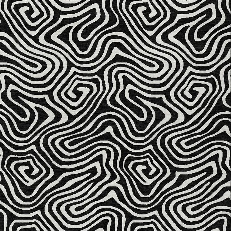 10' X 14' Black And Ivory Abstract Washable Indoor Outdoor Area Rug