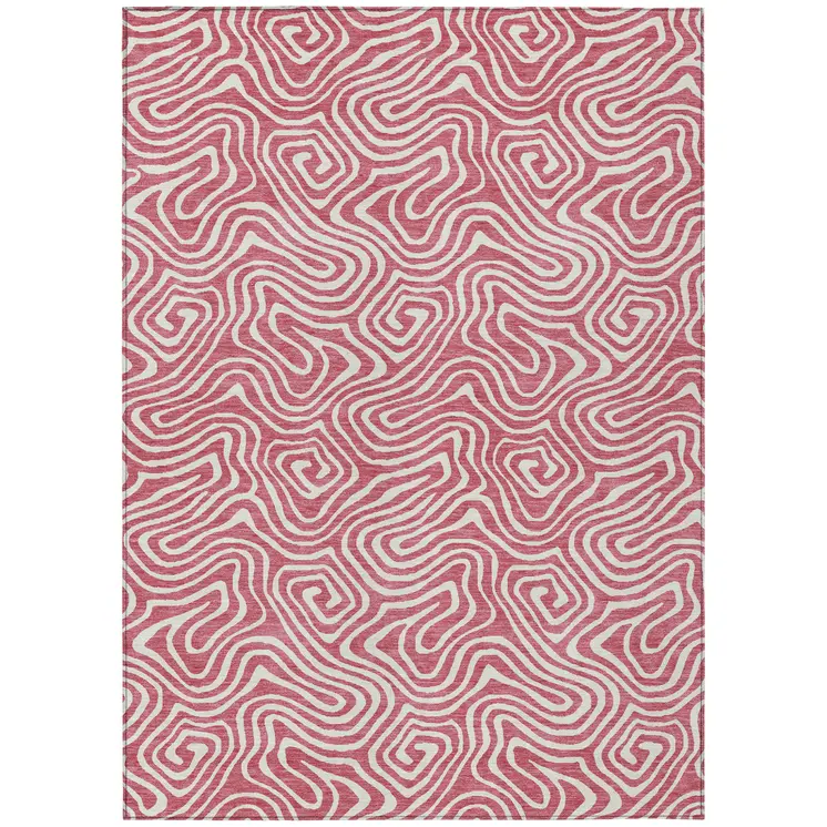 5' X 8' Blush And Ivory Abstract Washable Indoor Outdoor Area Rug
