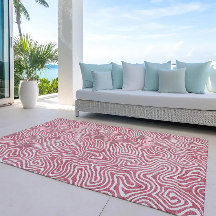 5' X 8' Blush And Ivory Abstract Washable Indoor Outdoor Area Rug