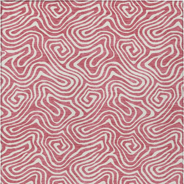 8' X 10' Blush And Ivory Abstract Washable Indoor Outdoor Area Rug