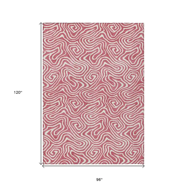 8' X 10' Blush And Ivory Abstract Washable Indoor Outdoor Area Rug