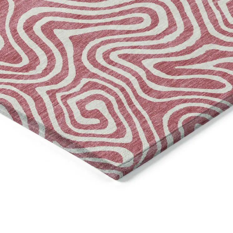 8' X 10' Blush And Ivory Abstract Washable Indoor Outdoor Area Rug
