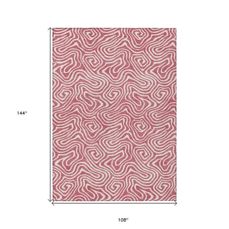 9' X 12' Blush And Ivory Abstract Washable Indoor Outdoor Area Rug
