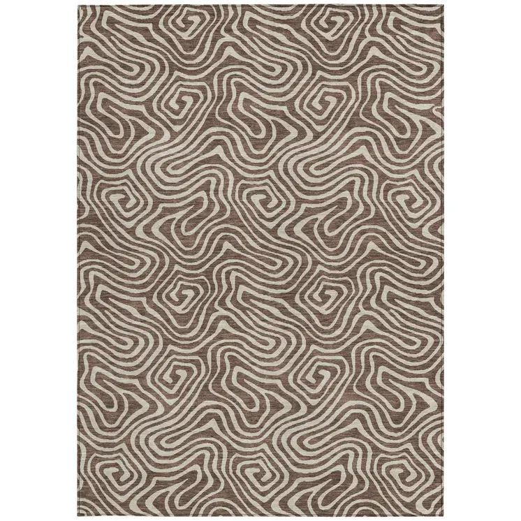 3' X 5' Brown And Beige Abstract Washable Indoor Outdoor Area Rug