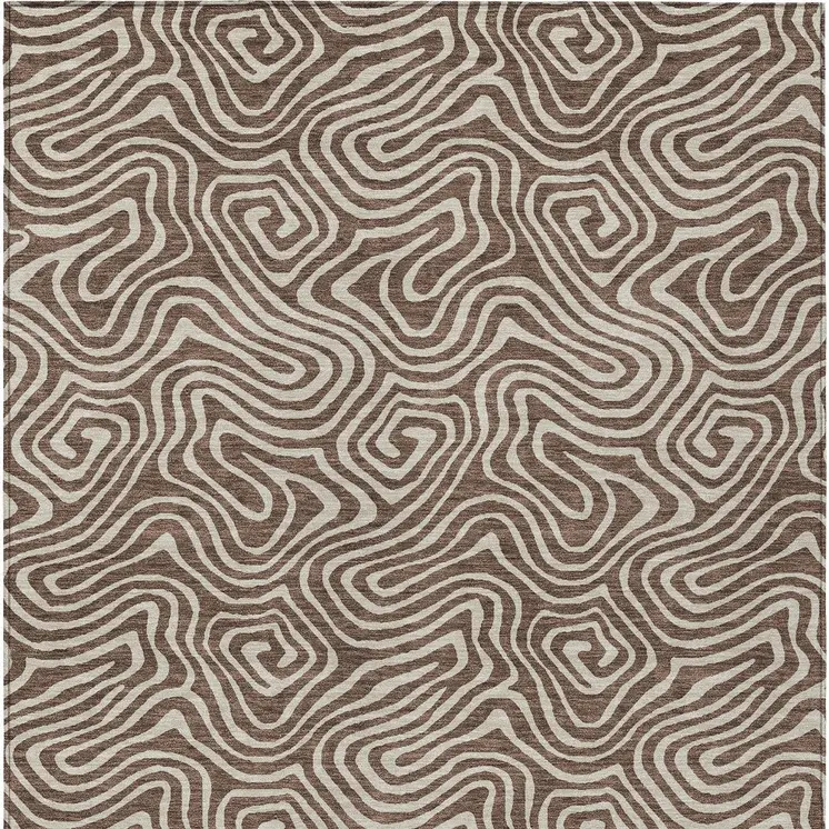 5' X 8' Brown And Beige Abstract Washable Indoor Outdoor Area Rug