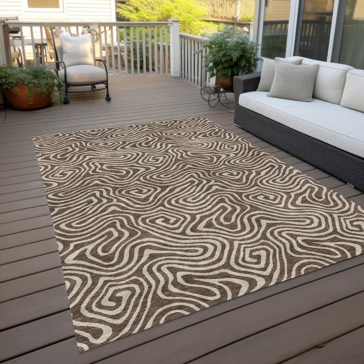 5' X 8' Brown And Beige Abstract Washable Indoor Outdoor Area Rug