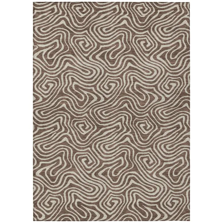 5' X 8' Brown And Beige Abstract Washable Indoor Outdoor Area Rug