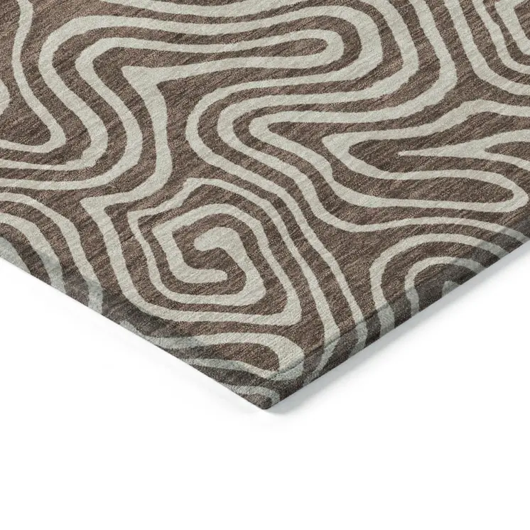 5' X 8' Brown And Beige Abstract Washable Indoor Outdoor Area Rug