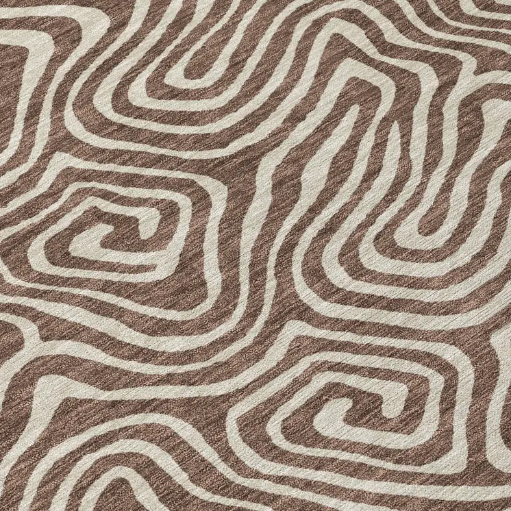 8' Brown And Beige Round Abstract Washable Indoor Outdoor Area Rug