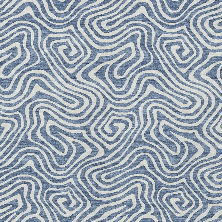 10' X 14' Denim Blue And Ivory Abstract Washable Indoor Outdoor Area Rug