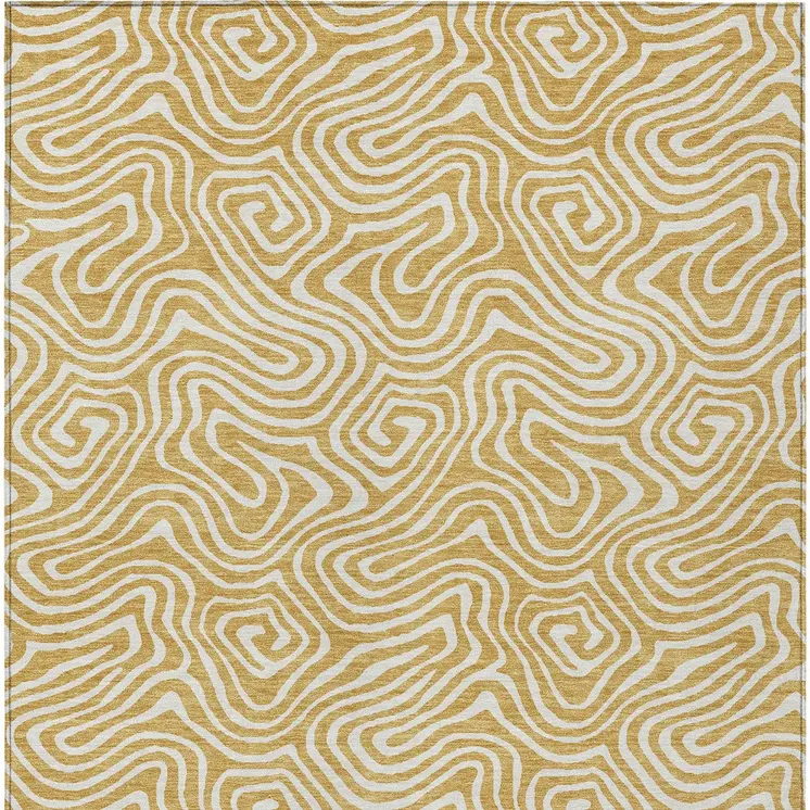 5' X 8' Gold And Ivory Abstract Washable Indoor Outdoor Area Rug