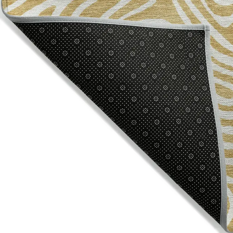 5' X 8' Gold And Ivory Abstract Washable Indoor Outdoor Area Rug