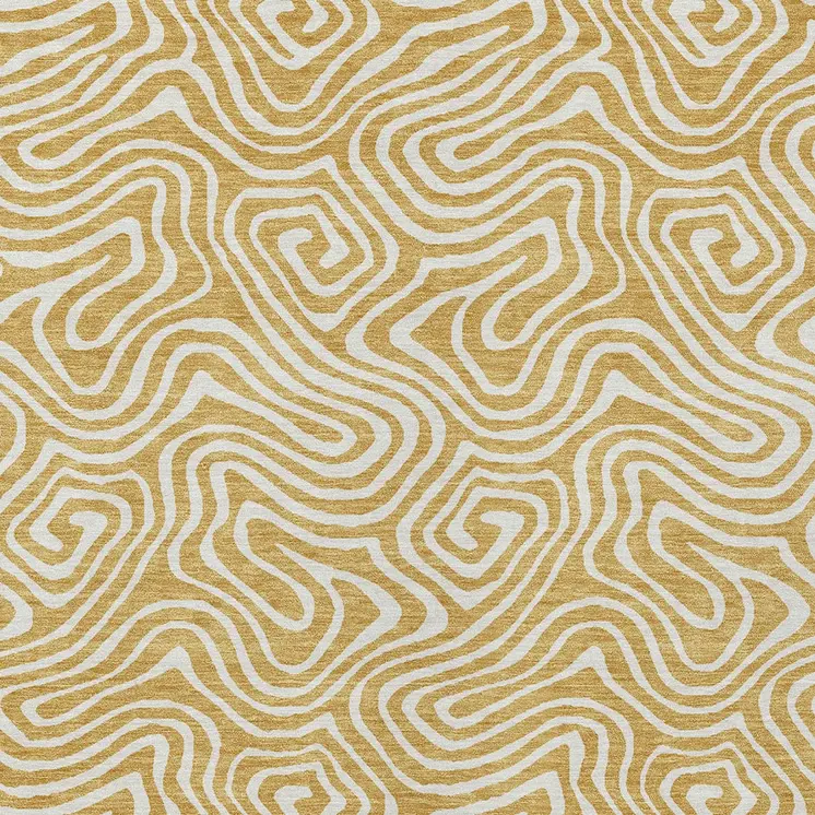 5' X 8' Gold And Ivory Abstract Washable Indoor Outdoor Area Rug