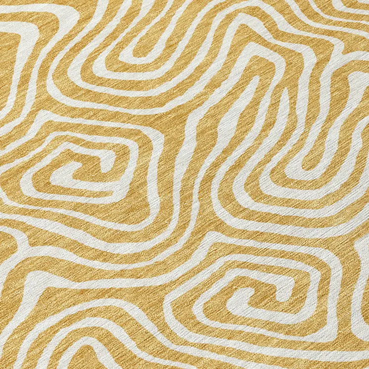 5' X 8' Gold And Ivory Abstract Washable Indoor Outdoor Area Rug