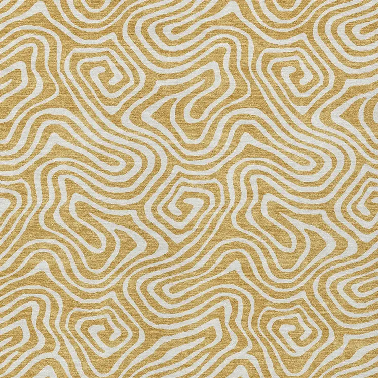 8' X 10' Gold And Ivory Abstract Washable Indoor Outdoor Area Rug