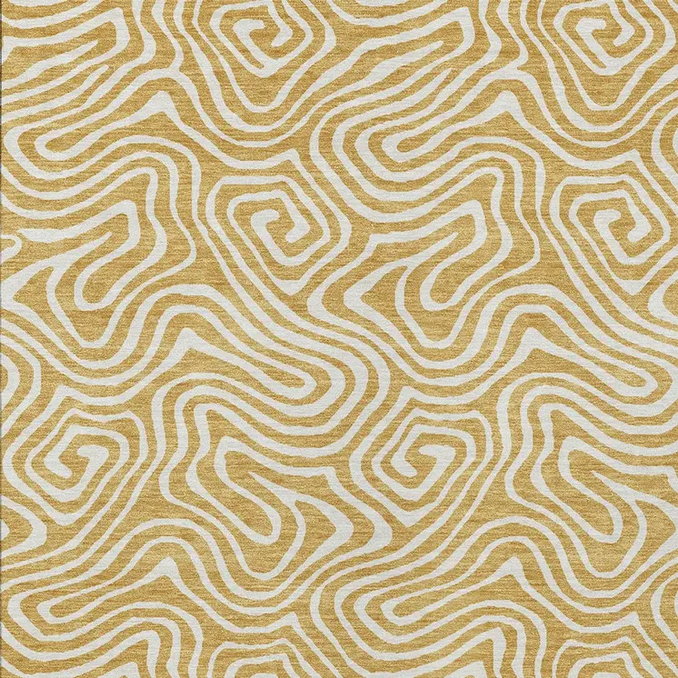 10' X 14' Gold And Ivory Abstract Washable Indoor Outdoor Area Rug