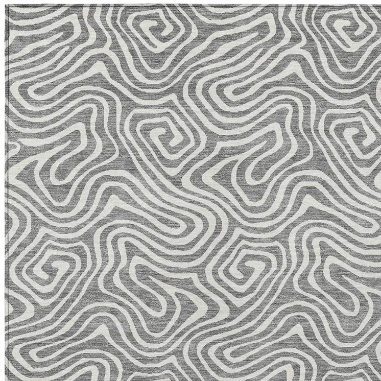 3' X 5' Gray And Ivory Abstract Washable Indoor Outdoor Area Rug