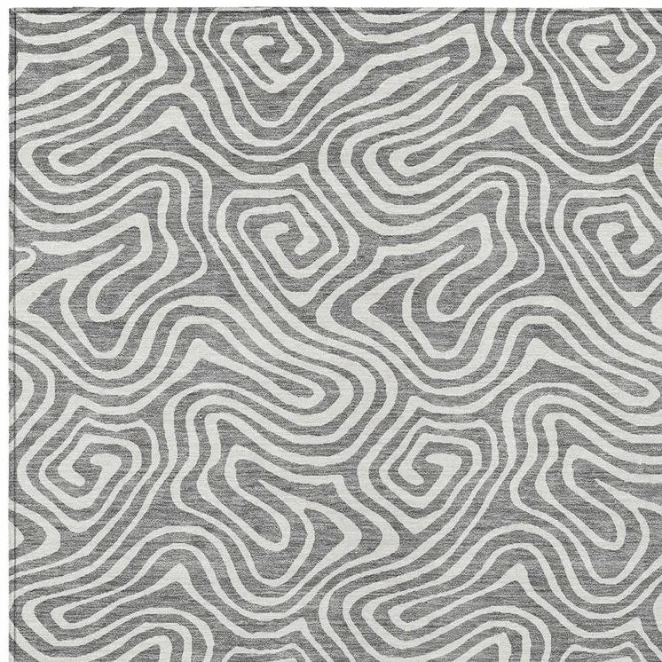 5' X 8' Gray And Ivory Abstract Washable Indoor Outdoor Area Rug