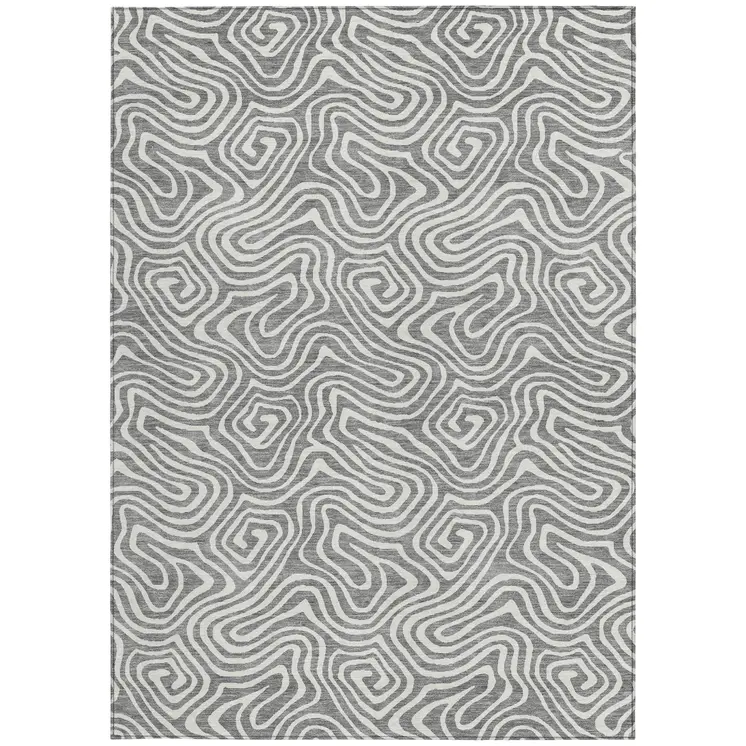 8' X 10' Gray And Ivory Abstract Washable Indoor Outdoor Area Rug