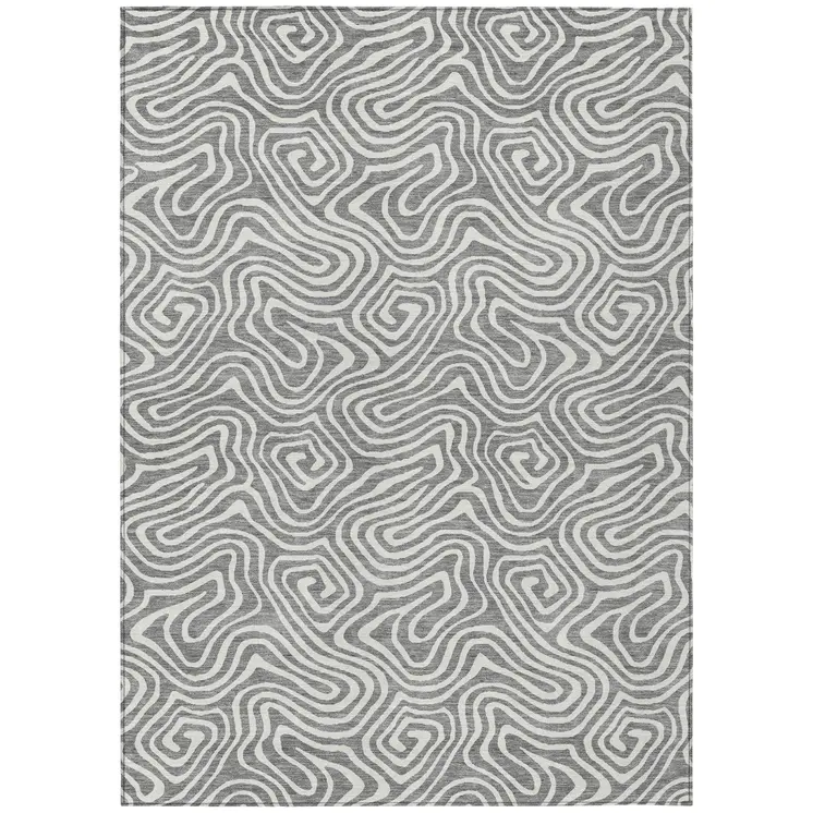 8' X 10' Gray And Ivory Abstract Washable Indoor Outdoor Area Rug
