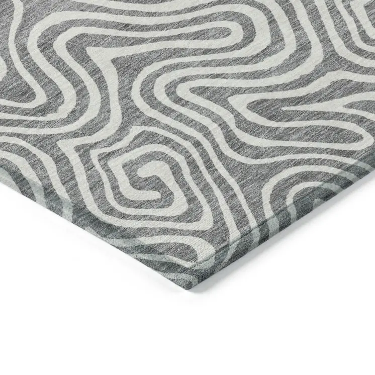 8' X 10' Gray And Ivory Abstract Washable Indoor Outdoor Area Rug
