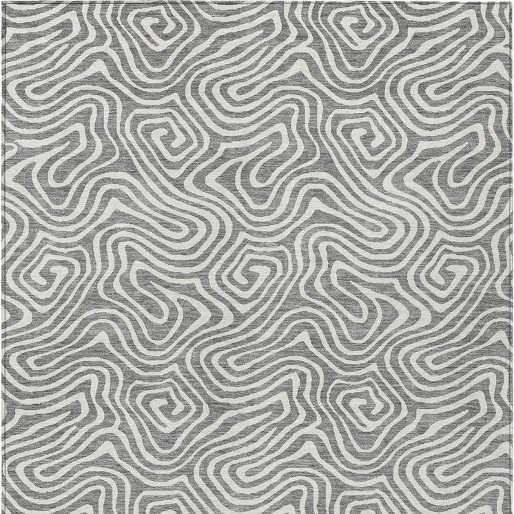 8' X 10' Gray And Ivory Abstract Washable Indoor Outdoor Area Rug