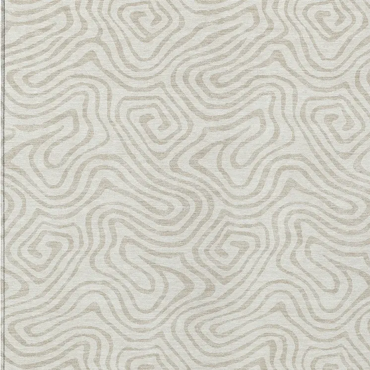 5' X 8' Ivory And Beige Abstract Washable Indoor Outdoor Area Rug