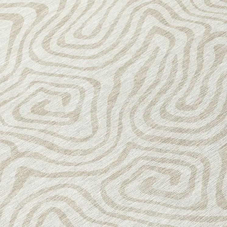8' Ivory And Beige Round Abstract Washable Indoor Outdoor Area Rug