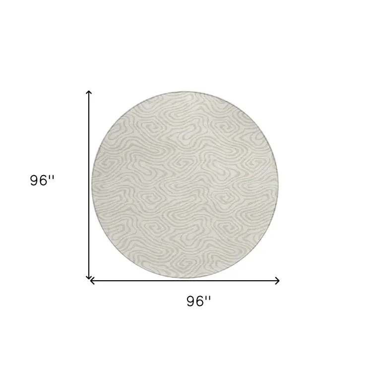 8' Ivory And Beige Round Abstract Washable Indoor Outdoor Area Rug