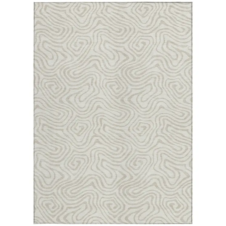 8' X 10' Ivory And Beige Abstract Washable Indoor Outdoor Area Rug