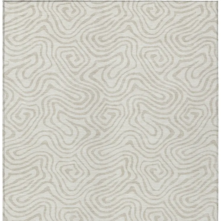 9' X 12' Ivory And Beige Abstract Washable Indoor Outdoor Area Rug